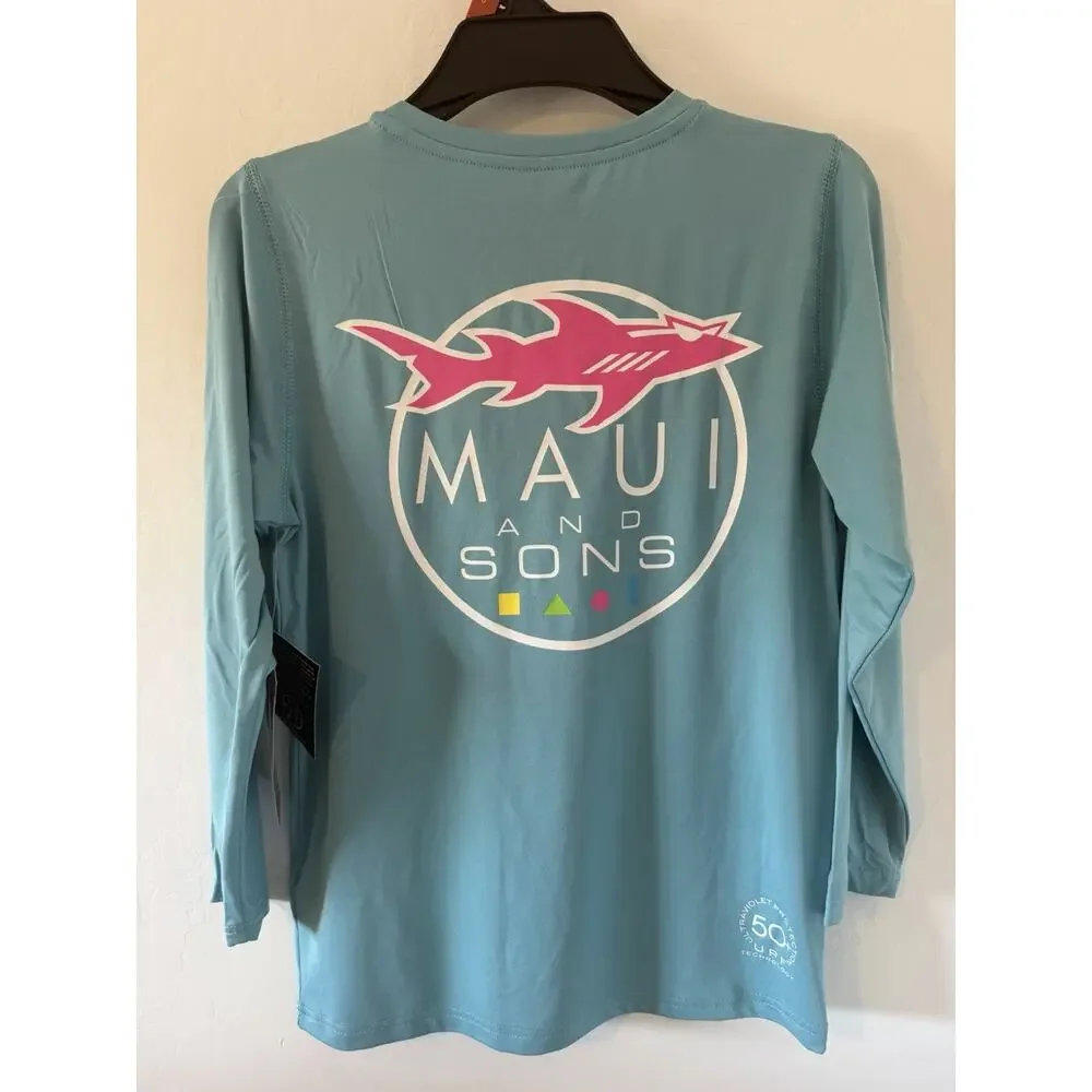 Maui and Sons Boys Sun Shirt UPF 50+ Long Sleeve Rash Guard, Large Blue